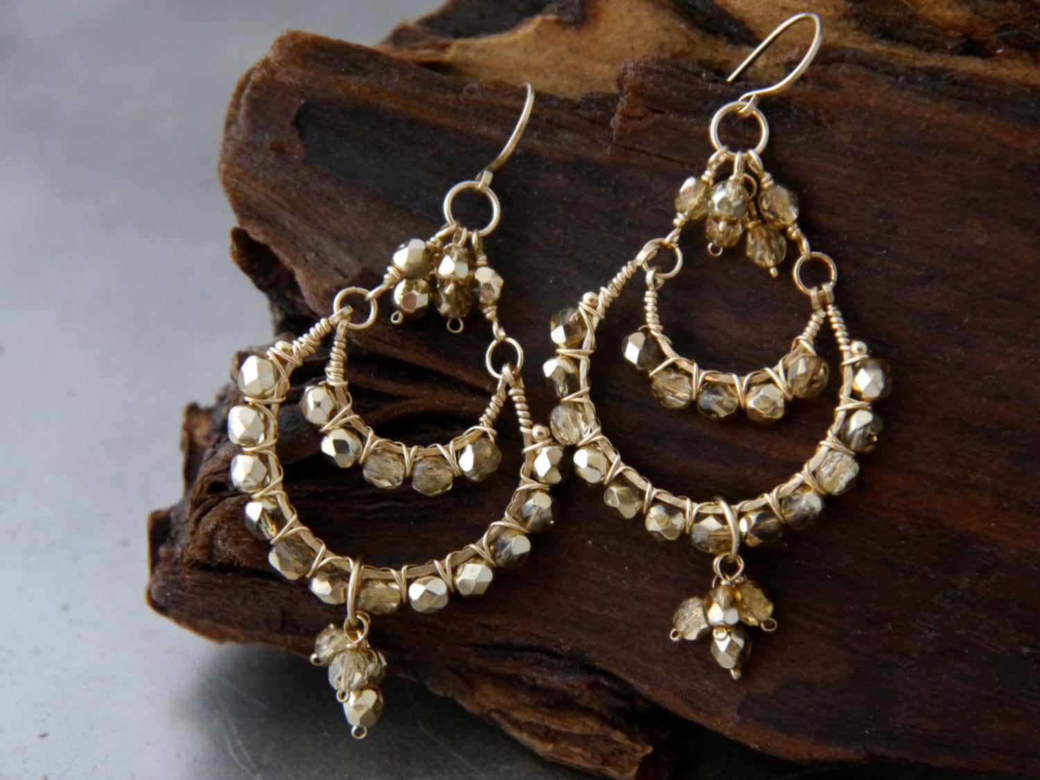 Tortoiseshell Chandelier Gemstone Earrings, 14K Gold Filled Bohemian Style