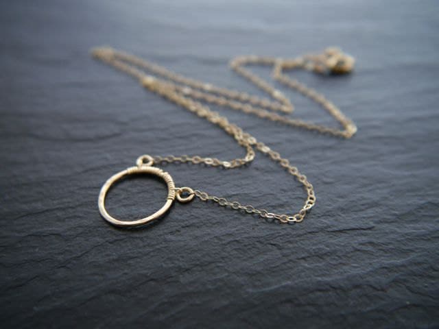 Hammered Circle Pendant Necklace, 14K Gold Filled, Minimalist Style