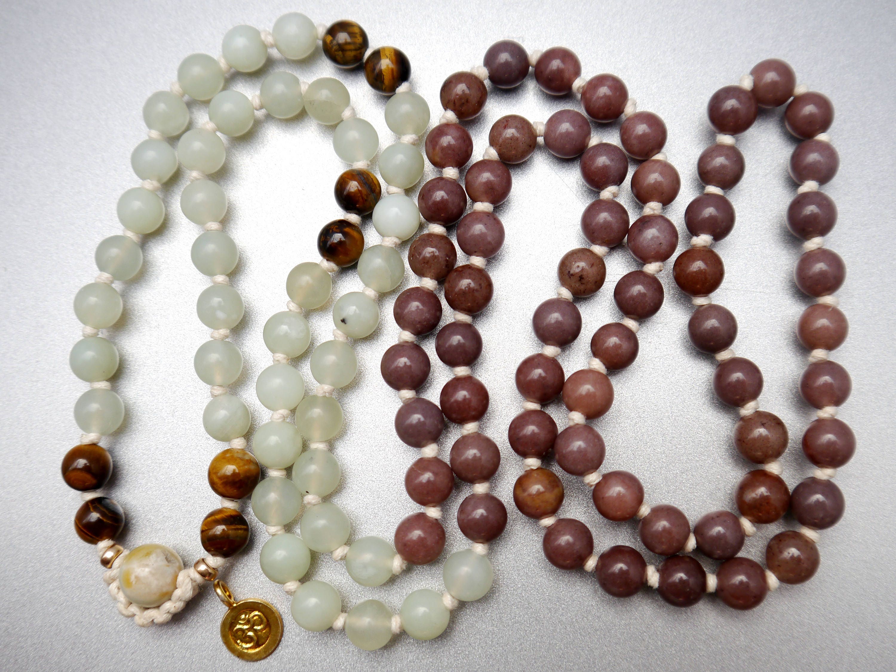 Purple Aventurine Sea Green Serpentine Mala Beads, 108 Gemstone , Hand Knotted