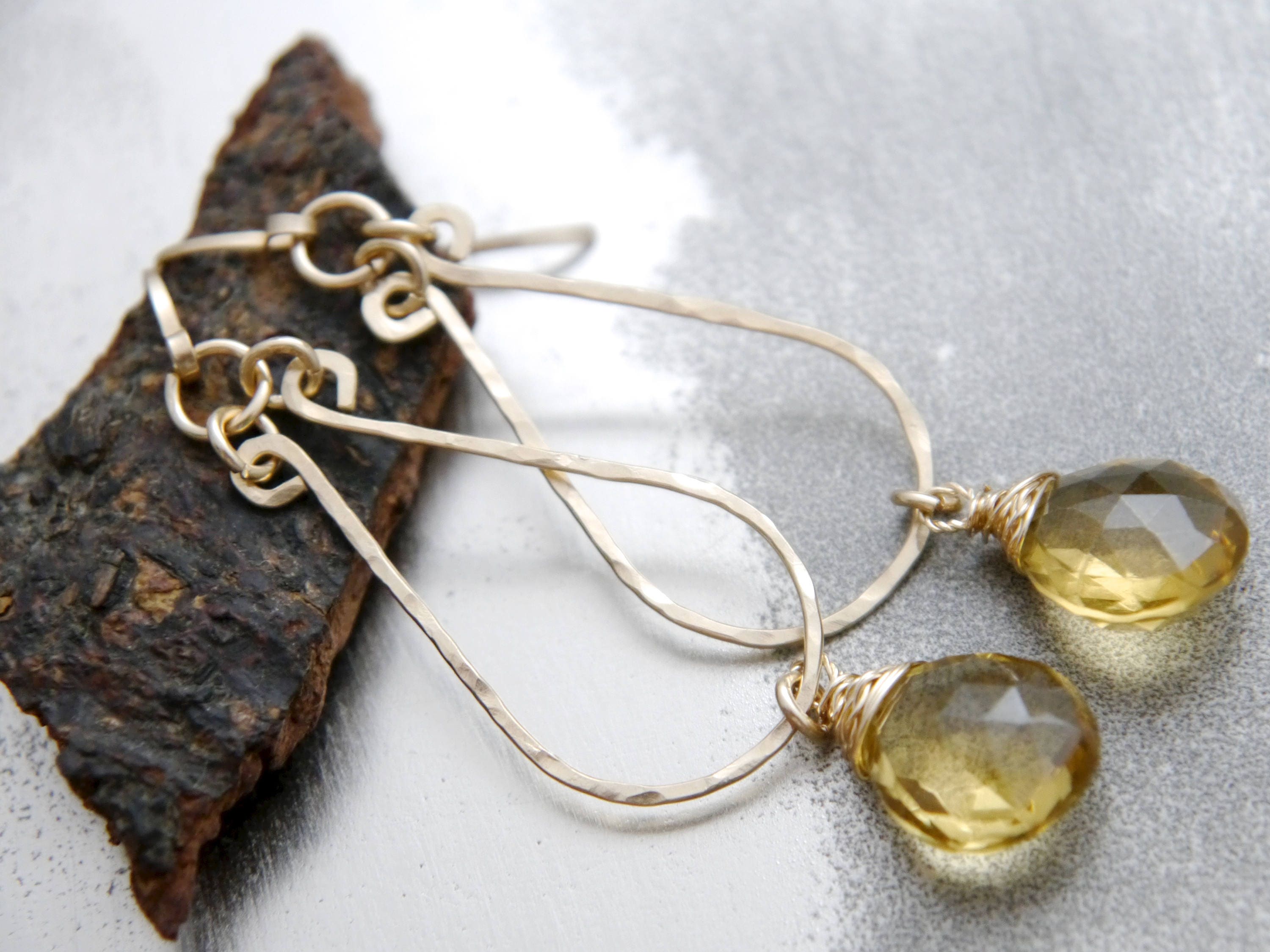 Golden Quartz Teardrop Gemstone Earrings, 14K Gold Filled Everyday Luxury
