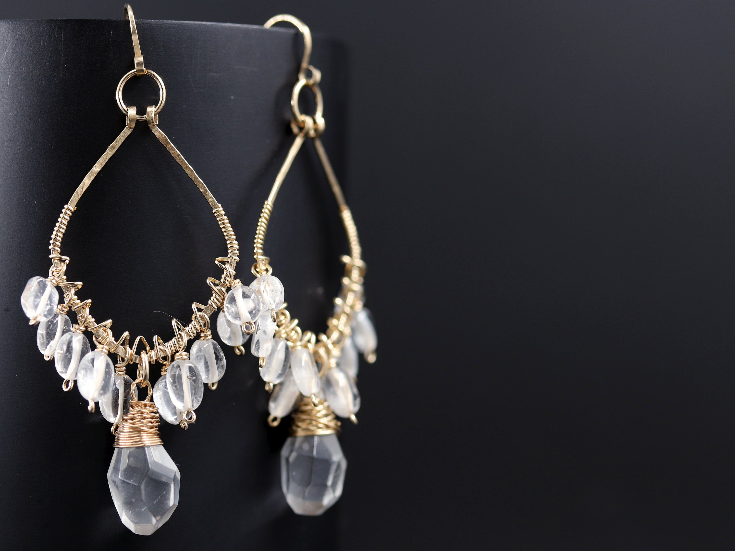 Clear Quartz Chandelier Gemstone Earrings, 14K Gold Filled Dangle Bridal
